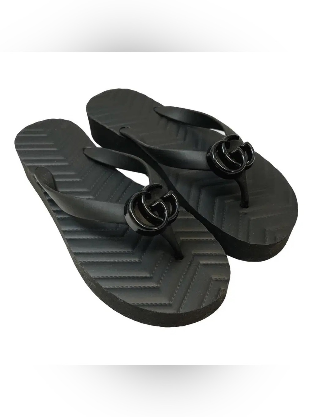 Gucci Black Logo Detail Rubber Flip Flop Sandals